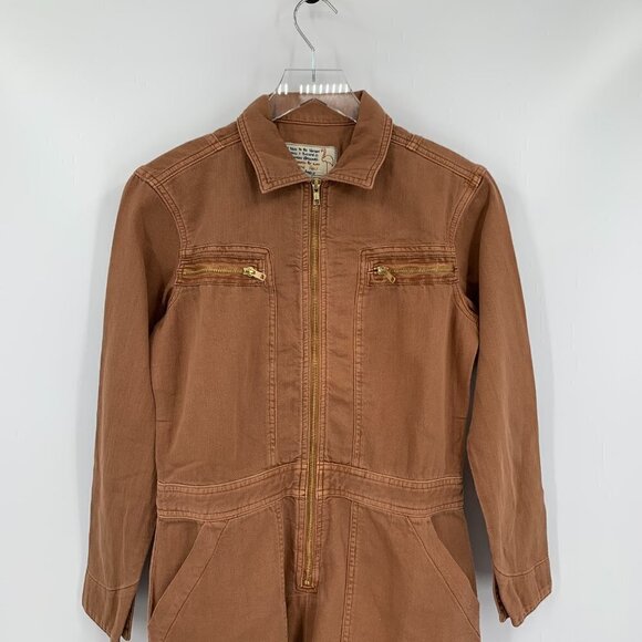 Sandrine Rose cotton linen jumpsuit zipper burnt brown coverall tan new X-Small - Picture 3 of 6